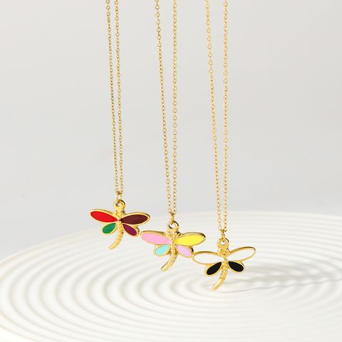 304 Stainless Steel 16K Gold Plated White Gold Plated Gold Plated Cute Enamel Dragonfly Necklace