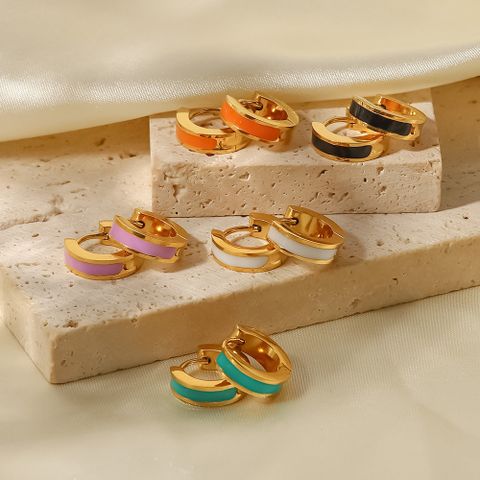 Fashion Round Enamel Gold Plated 304 Stainless Steel Earrings
