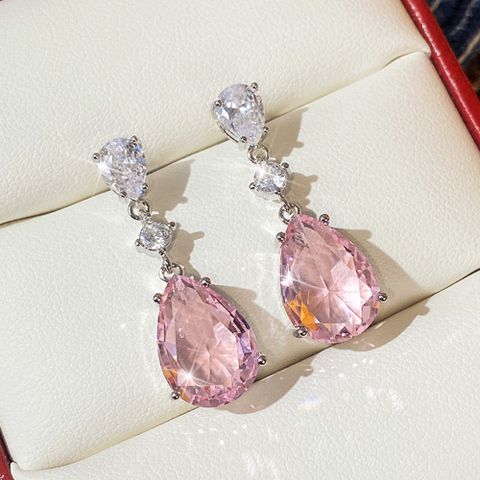 Fashion Heart Shape Copper Drop Earrings Plating Inlay Zircon Copper Earrings