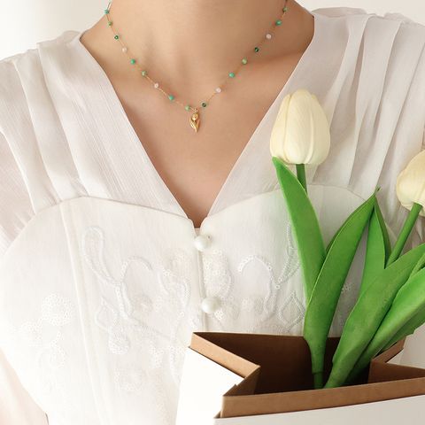 Einfacher Stil Blume Titan Stahl Halskette Perlen Edelstahl Halsketten