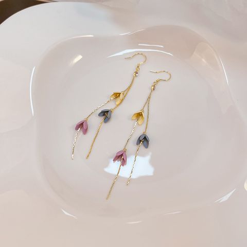 1 Pair Elegant Flower Stoving Varnish Alloy Drop Earrings