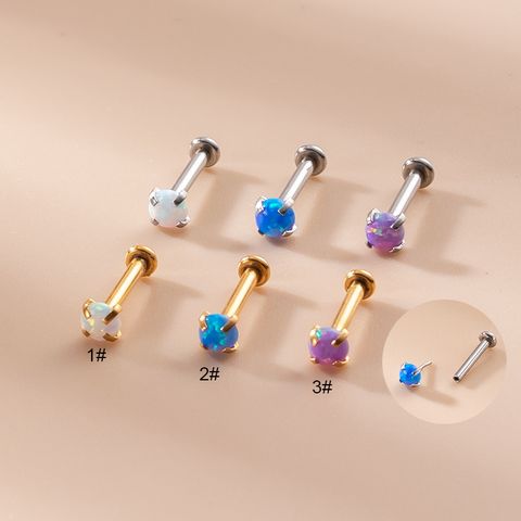 Fashion Geometric Stainless Steel Inlay Artificial Gemstones Labret 1 Piece