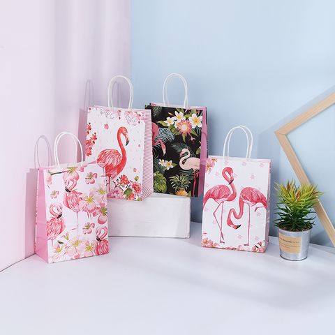 Valentine's Day Sweet Flamingo Kraft Paper Party Festival Gift Bags