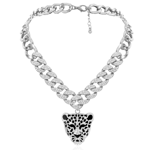 Punk Leopard Alloy Inlay Rhinestones Pendant Necklace 1 Piece