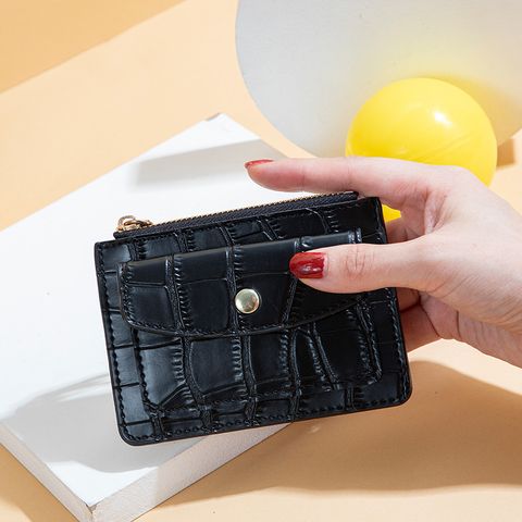 Fashion Plaid Solid Color Square Zipper Small Wallet Clutch Bag