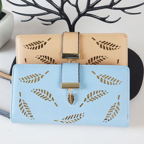 Fashion Leaves Hollow Square Buckle Long Wallet
