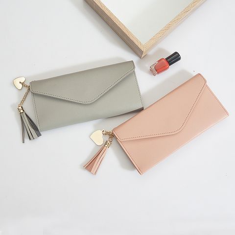 Fashion Solid Color Tassel Square Buckle Small Wallet Clutch Bag