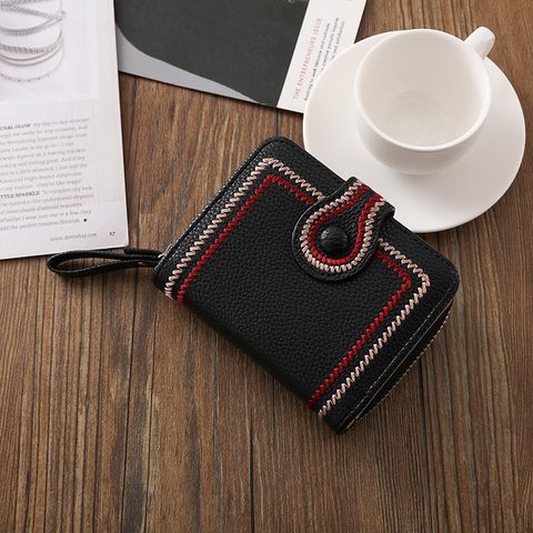 Fashion Solid Color Metal Button Square Zipper Long Wallet