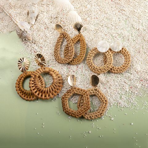 Vacation Round Rattan Drop Earrings