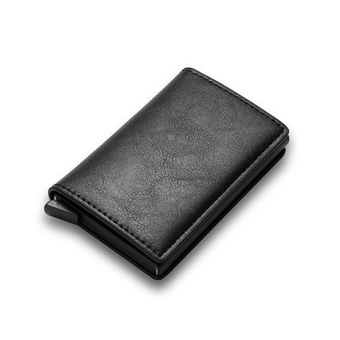 Men's Solid Color Pu Leather Zipper Card Holders