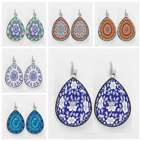 Vintage Style Blue And White Porcelain Alloy Women's Ear Hook 1 Piece