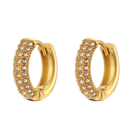 1 Pair Lady Geometric Plating Stainless Steel Zircon Gold Plated Hoop Earrings