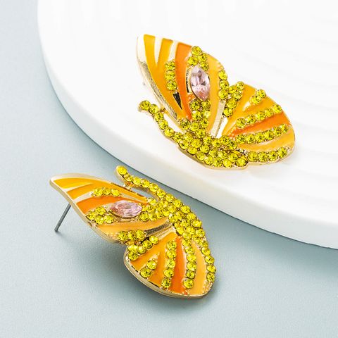 Fashion Butterfly Alloy Artificial Rhinestones Ear Studs 1 Pair