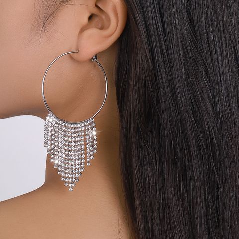 1 Pair Modern Style Geometric Tassel Iron Rhinestones Earrings