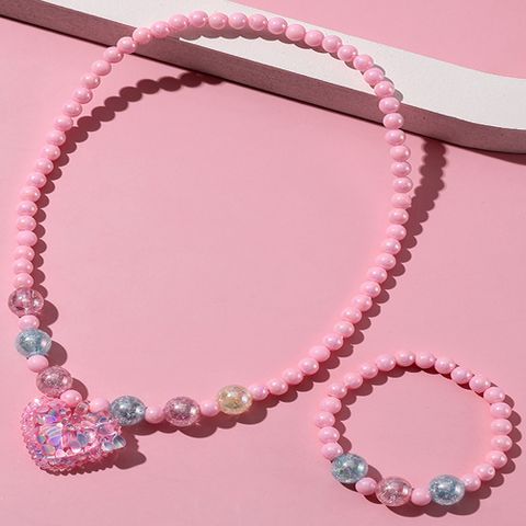 Süss Herzform Kunststoff Perlen Harz Mädchen Halskette Mit Anhänger Armbänder