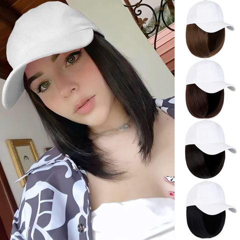 Women's Fashion Black Casual Chemical Fiber Centre Parting Short Straight Hair Wigs