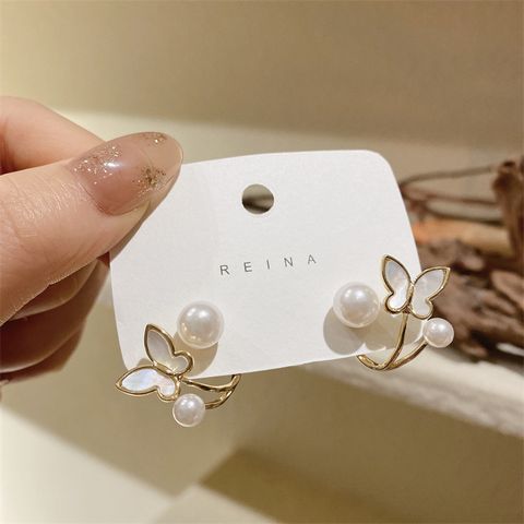 Simple Style Butterfly Alloy Inlay Artificial Pearls Ear Studs