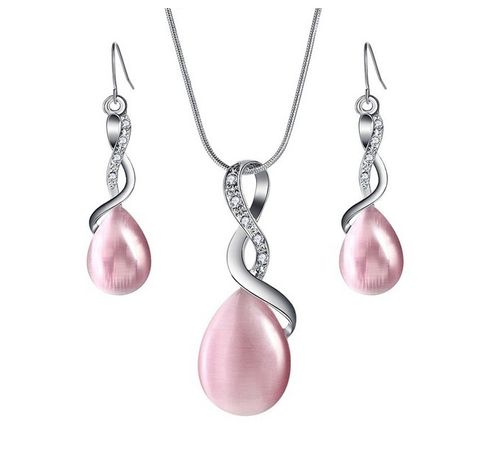Fashion Water Droplets Alloy Opal Earrings Necklace 1 Set