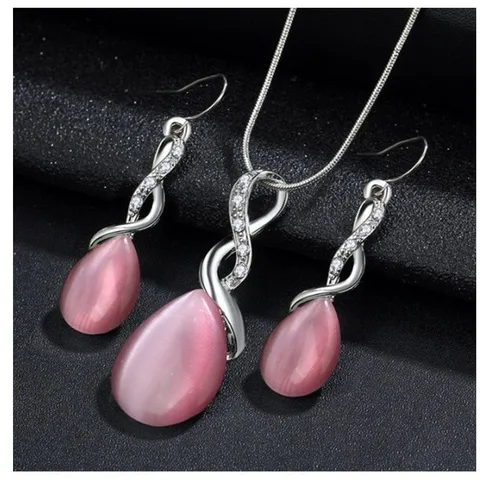 Fashion Water Droplets Alloy Opal Earrings Necklace 1 Set