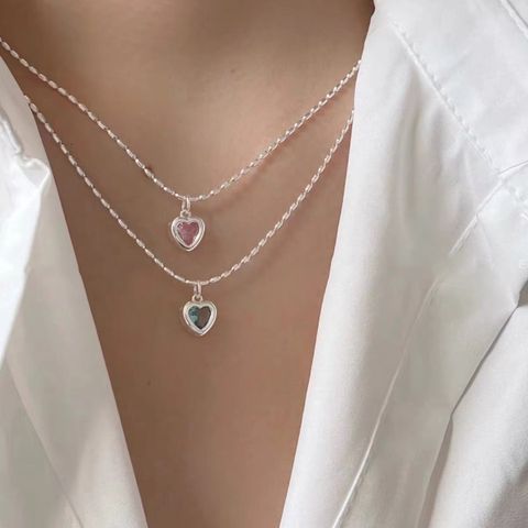 Einfacher Stil Herzform Kupfer Halskette Überzug Glas Edelstahl Halsketten