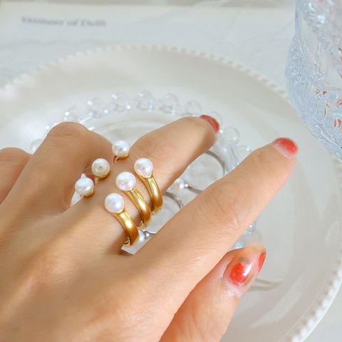 Mode Geometrisch Titan Stahl Künstliche Perlen Offener Ring
