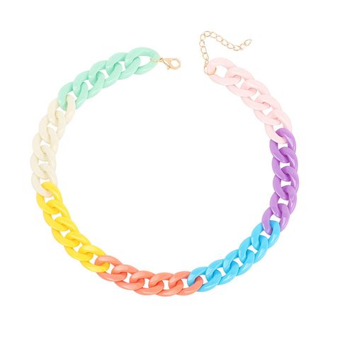 Sweet Colorful Arylic Alloy Chain Necklace