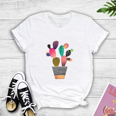 Casual Cactus Rayon Round Neck Short Sleeve Regular Sleeve Printing T-shirt