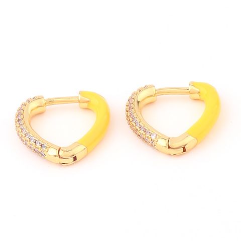 1 Pair Elegant Heart Shape Enamel Plating Inlay Copper Zircon Gold Plated Earrings