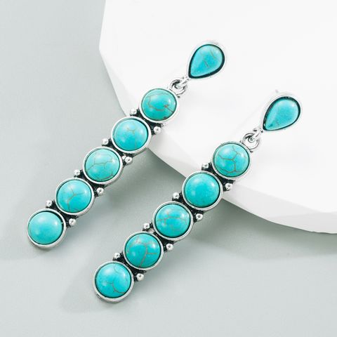 Fashion Round Alloy Inlay Turquoise Drop Earrings