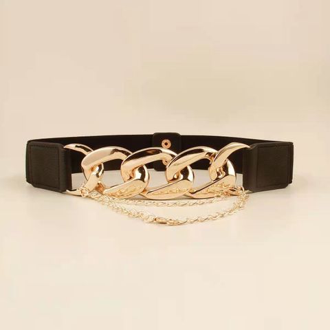 Fashion Solid Color Pu Leather Alloy Chain Belt