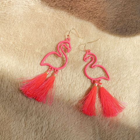 Fashion Tassel Flamingo Alloy Splicing Earrings