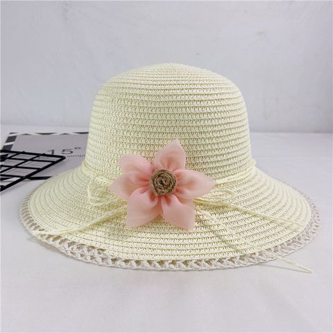 Women's Vacation Solid Color Flower Wide Eaves Sun Hat