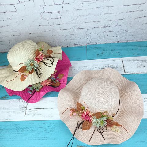 Women's Vacation Solid Color Flower Ruffles Straw Hat