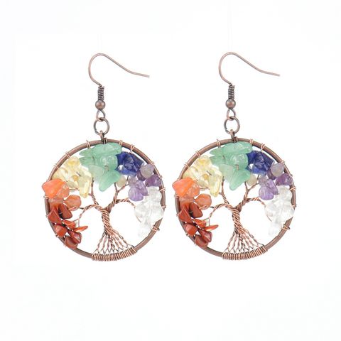 Ethnic Style Tree Alloy Plating Natural Stone Earrings