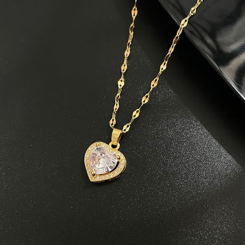 Fashion Geometric Heart Shape Titanium Steel Pendant Necklace Chain Diamond Stainless Steel Necklaces