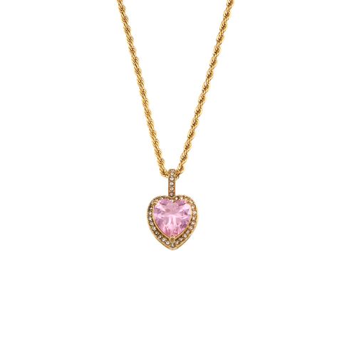 Fashion Square Heart Shape Stainless Steel Inlaid Zircon Gold Plated Necklace