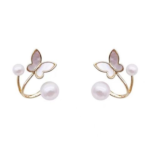 1 Set Elegant Butterfly Inlay Alloy Artificial Pearls Ear Studs