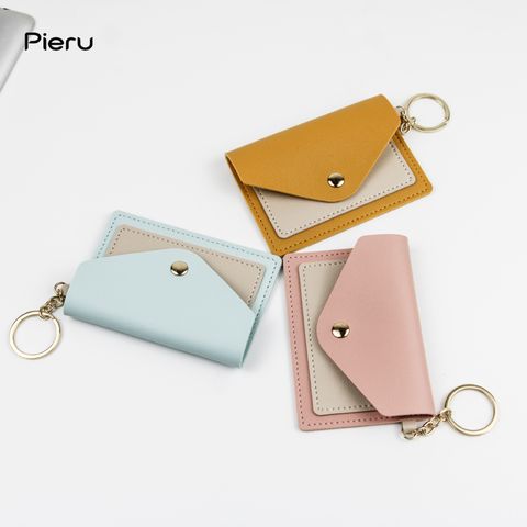 Women's All Seasons Pu Leather Color Block Cute Square Flip Cover Card Holder