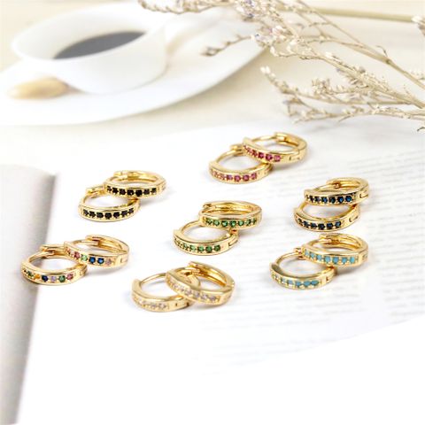 Fashion Round Gold Plated Zircon Hoop Earrings