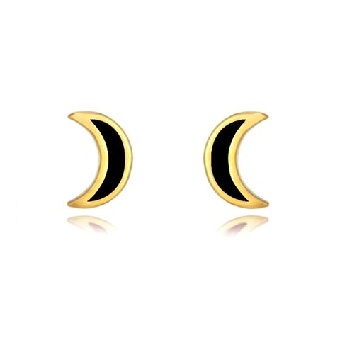 Simple Style Moon Copper Ear Studs Enamel Copper Earrings