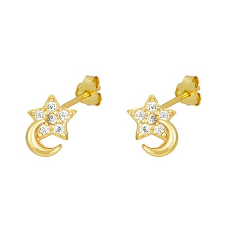 Cute Star Moon Copper Ear Studs Plating Inlay Zircon Copper Earrings