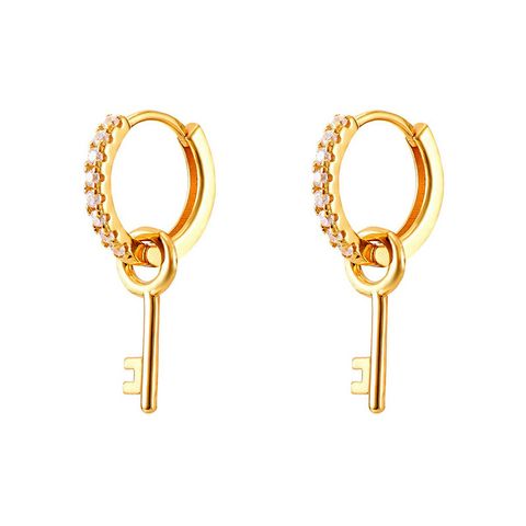 Vintage Style Key Copper Dangling Earrings Plating Inlay Zircon Copper Earrings