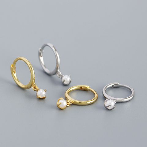 Fashion Geometric Silver Earrings Inlay Artificial Pearls 925 Silver Earrings