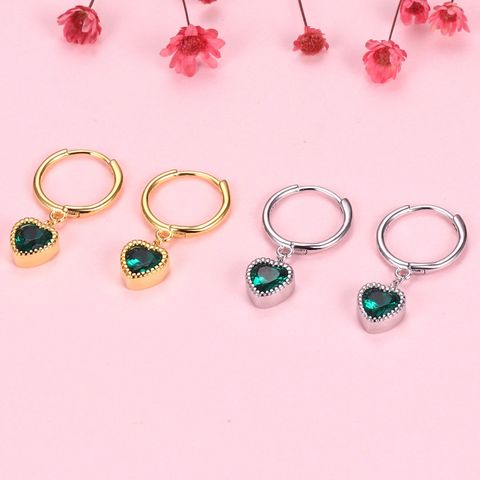 Retro Heart Shape Copper Drop Earrings Inlay Rhinestones Copper Earrings