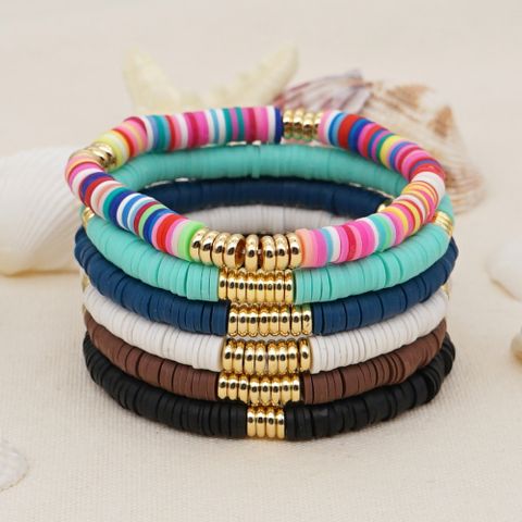 Fashion Letter Colorful Soft Clay Patchwork Pearl Bracelets