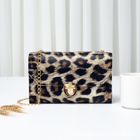 Women's Small Pu Leather Color Block Leopard Vintage Style Square Lock Clasp Crossbody Bag