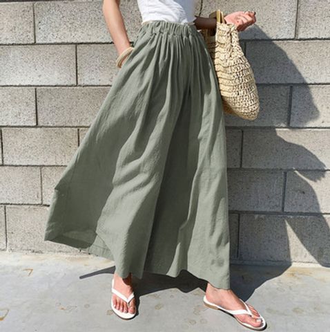 Women's Daily Casual Solid Color Ankle-length Wide Leg Pants