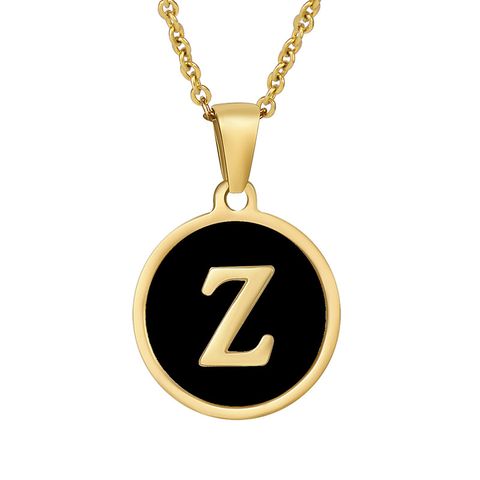 Fashion Round Letter Stainless Steel Gold Plated Shell Pendant Necklace