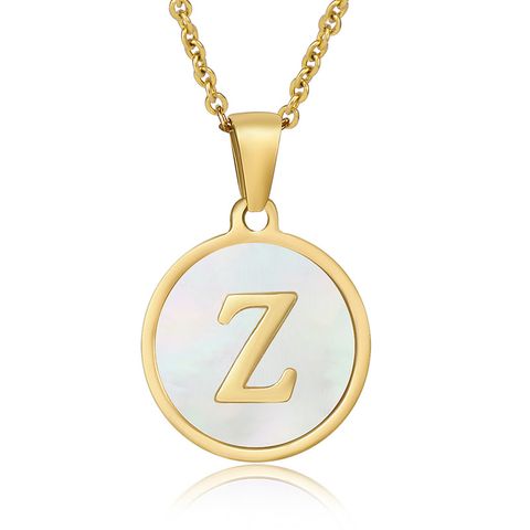 Simple Style Round Letter Stainless Steel Pendant Necklace Gold Plated Shell Stainless Steel Necklaces