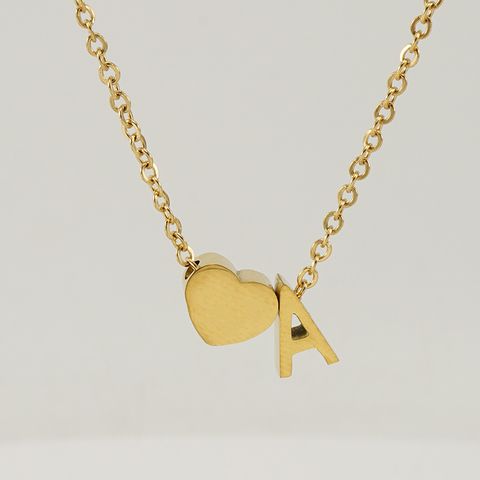Fashion Letter Heart Shape Titanium Steel Pendant Necklace Gold Plated Stainless Steel Necklaces